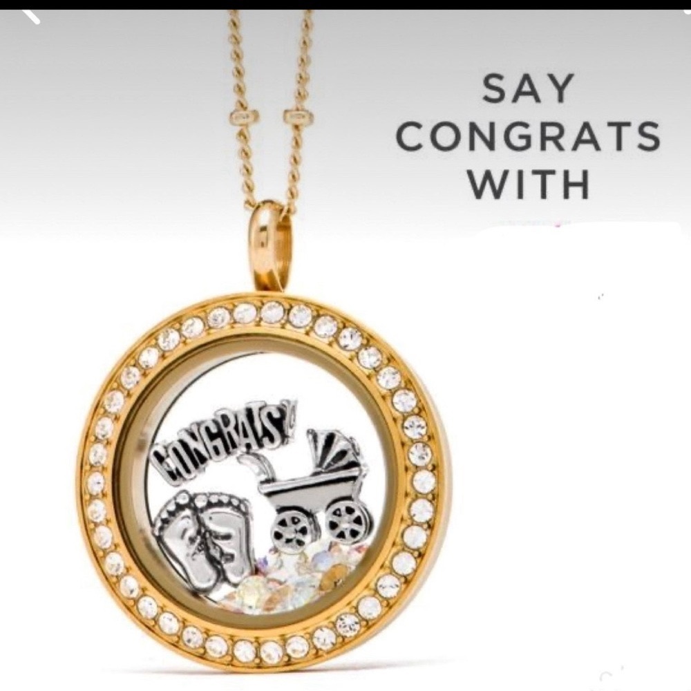 Origami Owl Medium Gold Congrats Locket & Charms - retired